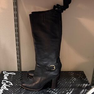 Sam Edelman Black Heeled Boots Leather Boots with wood heel.